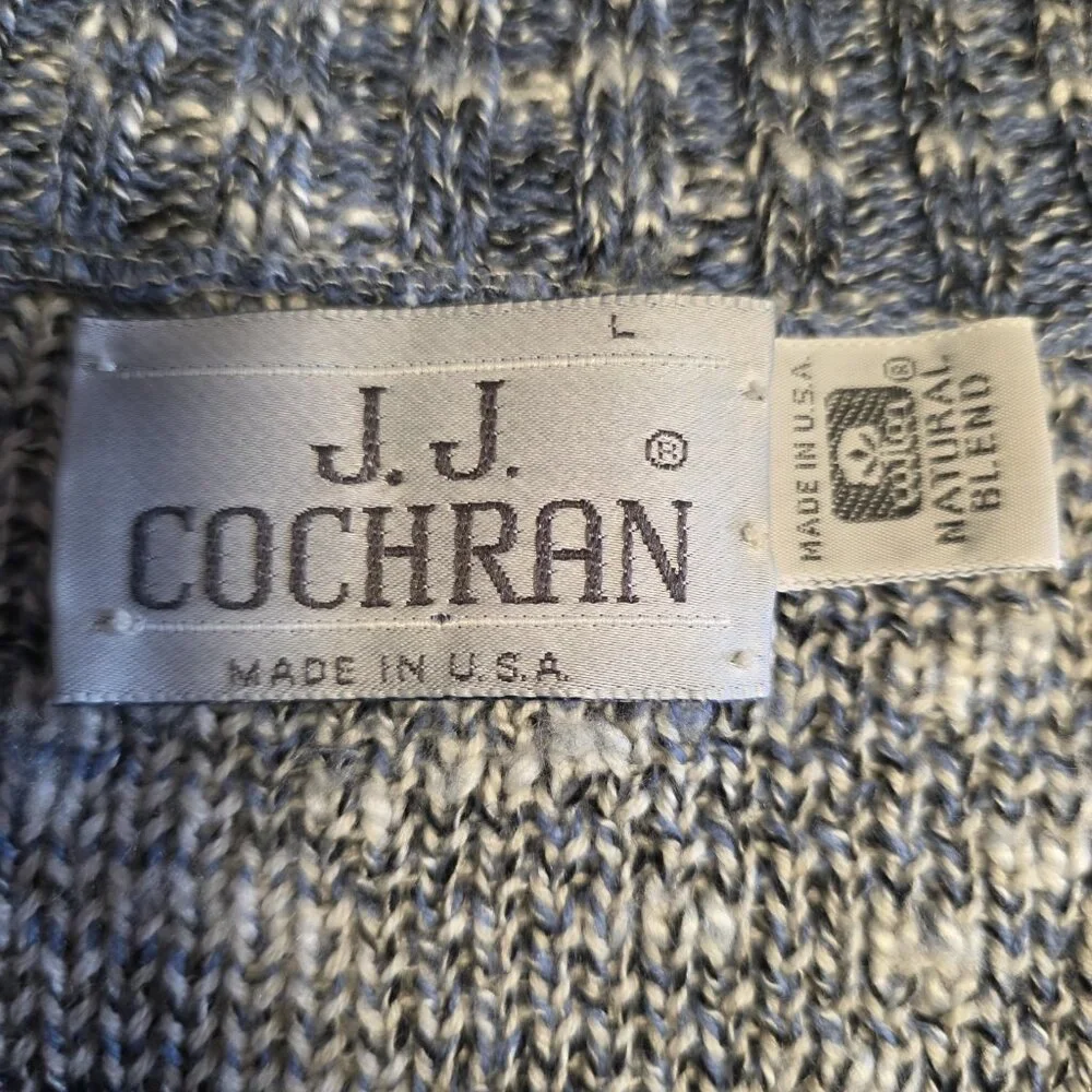 Vintage JJ Cochran Cardigan‎ Knit Grandpa Dad Mr Rogers USA Blue White Large